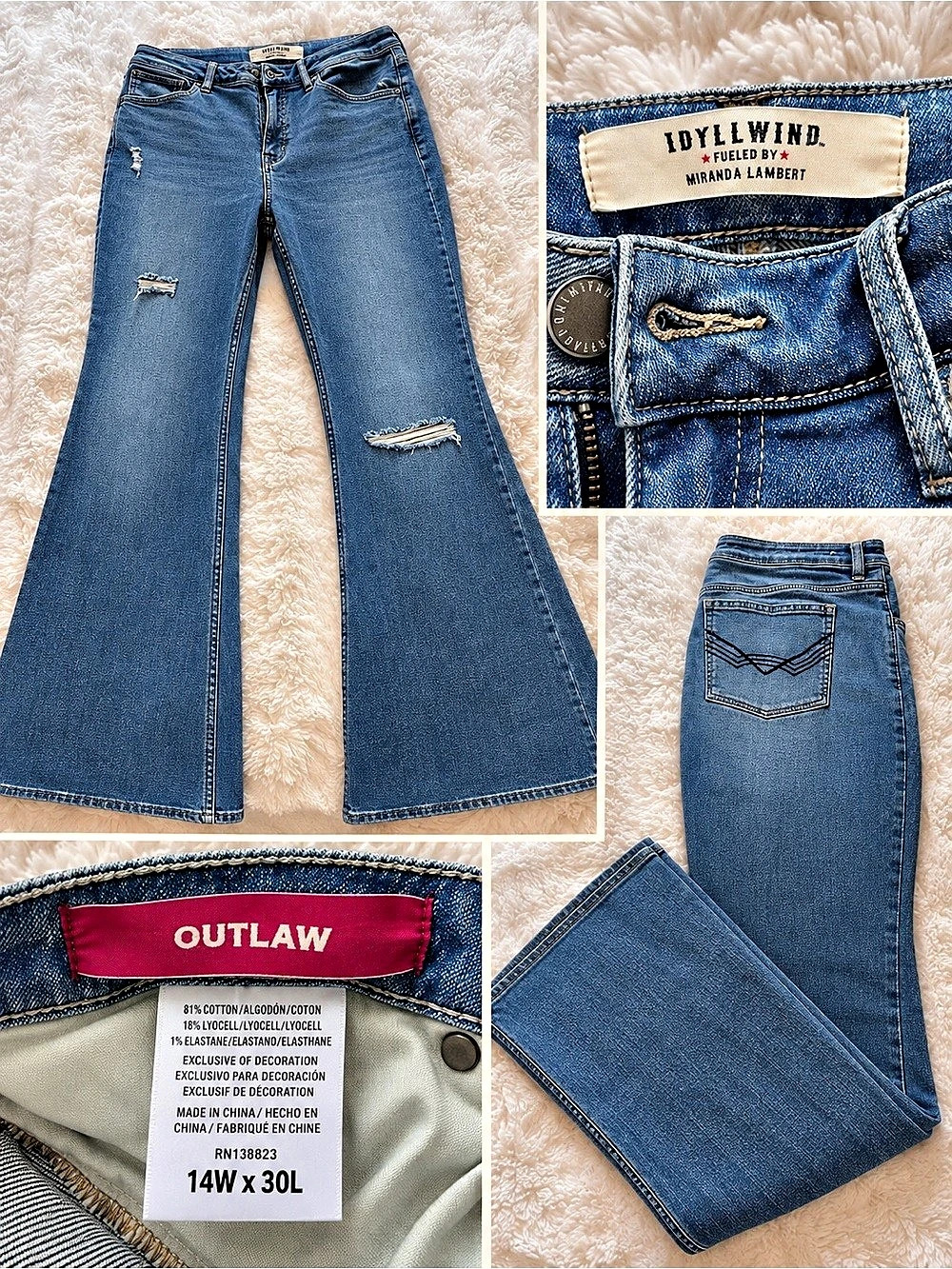 Idyllwind Outlaw High Rise Flare Super Stretch Denim Jeans Blue 14W x 30L
